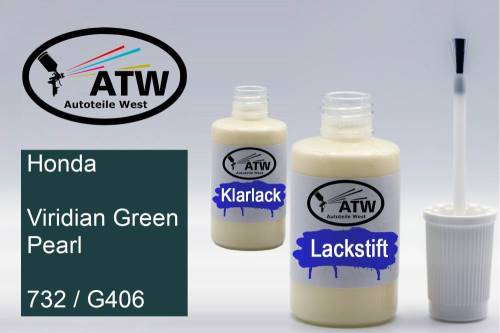 Honda, Viridian Green Pearl, 732 / G406: 20ml Lackstift + 20ml Klarlack - Set, von ATW Autoteile West.